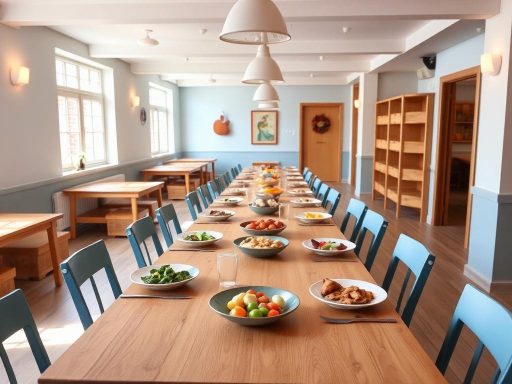 Dining area with long table