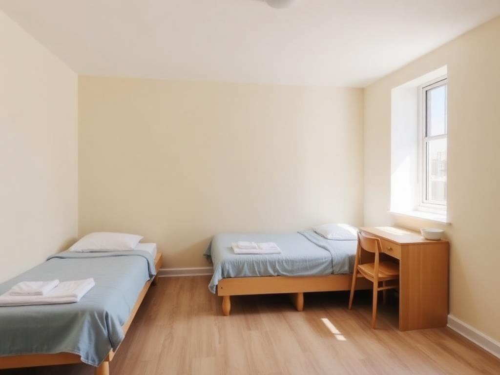 Hostel bedrooms with single beds