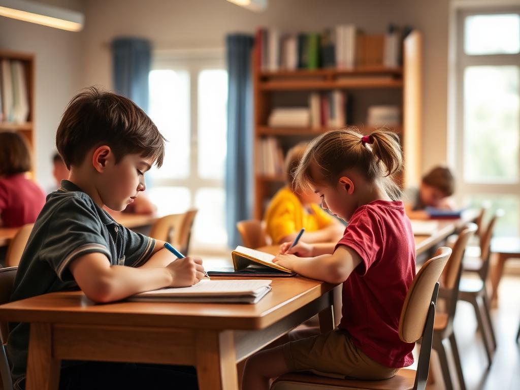 Children studying at desks